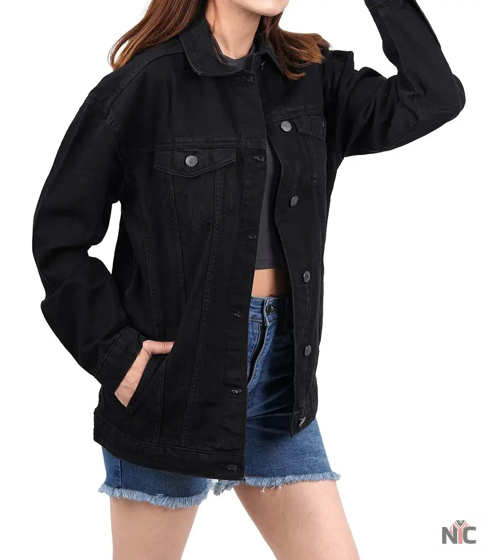 Womens Oversized Black Denim Jacket