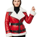 Women’s Red Christmas Lambskin Leather Shearling B3 Bomber Jacket