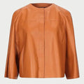 Womens Tan Collarless Leather Jacket