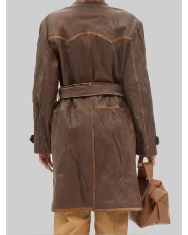 Ted Lasso S04 Tracey Ullman Brown Distressed Leather Coat - view 3