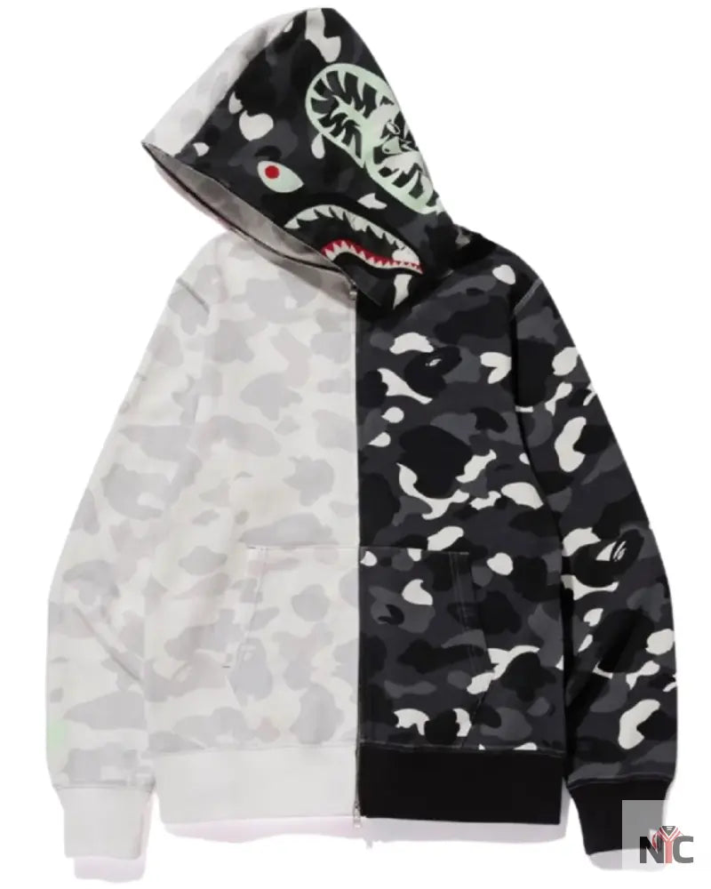 BAPE Inspired City Camo Half Shark Full Zip Hoodie