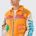 Boxy Fit Graffiti Orange Varsity Jacket