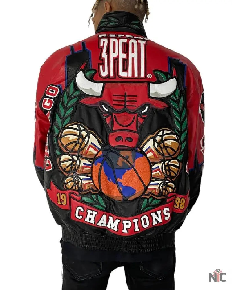 Chicago Bulls Inspired 3-Peat Championship Genuine Leather Jacket