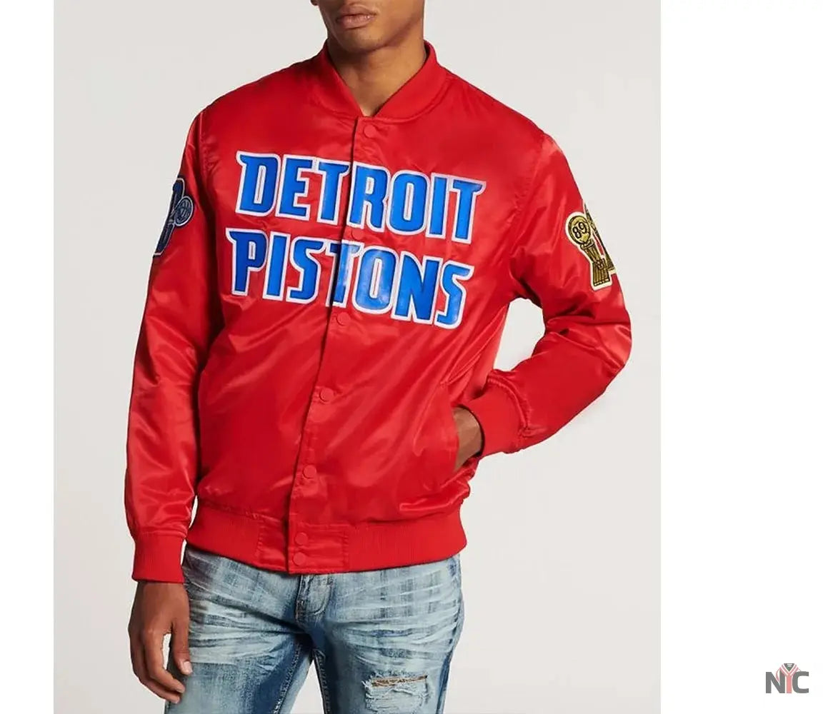 Detroit Pistons Inspired Big Logo Black Satin Jacket