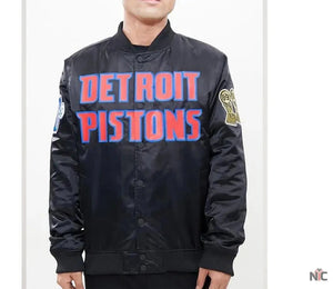 Detroit Pistons Inspired Big Logo Black Satin Jacket