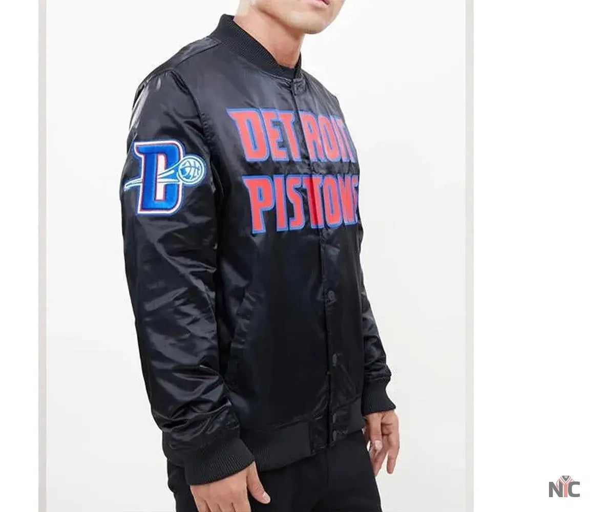 Detroit Pistons Inspired Big Logo Black Satin Jacket