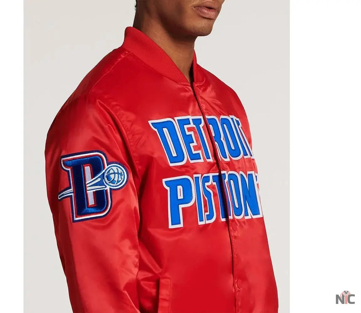 Detroit Pistons Inspired Big Logo Black Satin Jacket