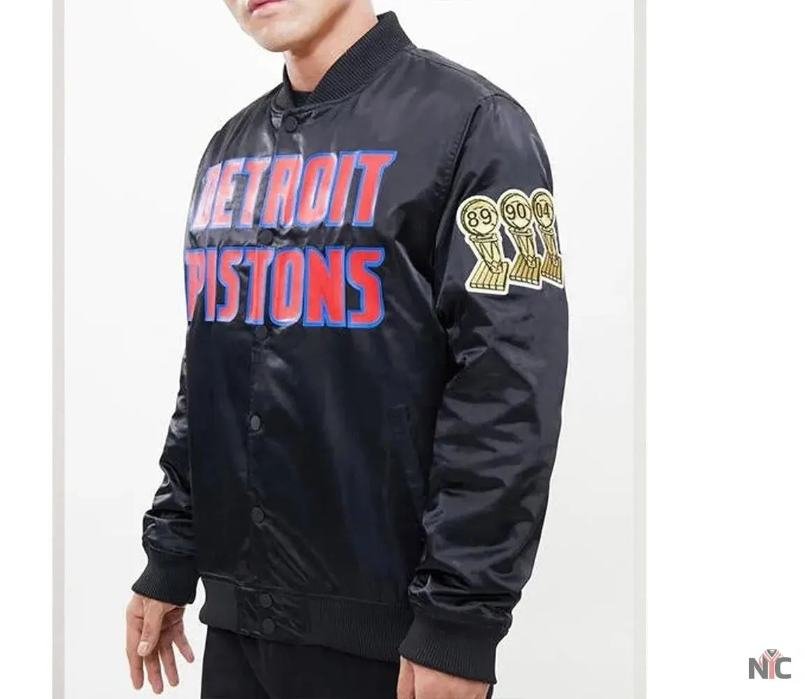 Detroit Pistons Inspired Big Logo Black Satin Jacket
