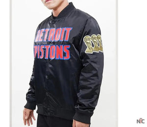 Detroit Pistons Inspired Big Logo Black Satin Jacket