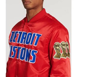 Detroit Pistons Inspired Big Logo Black Satin Jacket