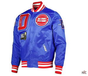 Detroit Pistons Inspired Finals 3x Champions Mash Up Satin Jacket