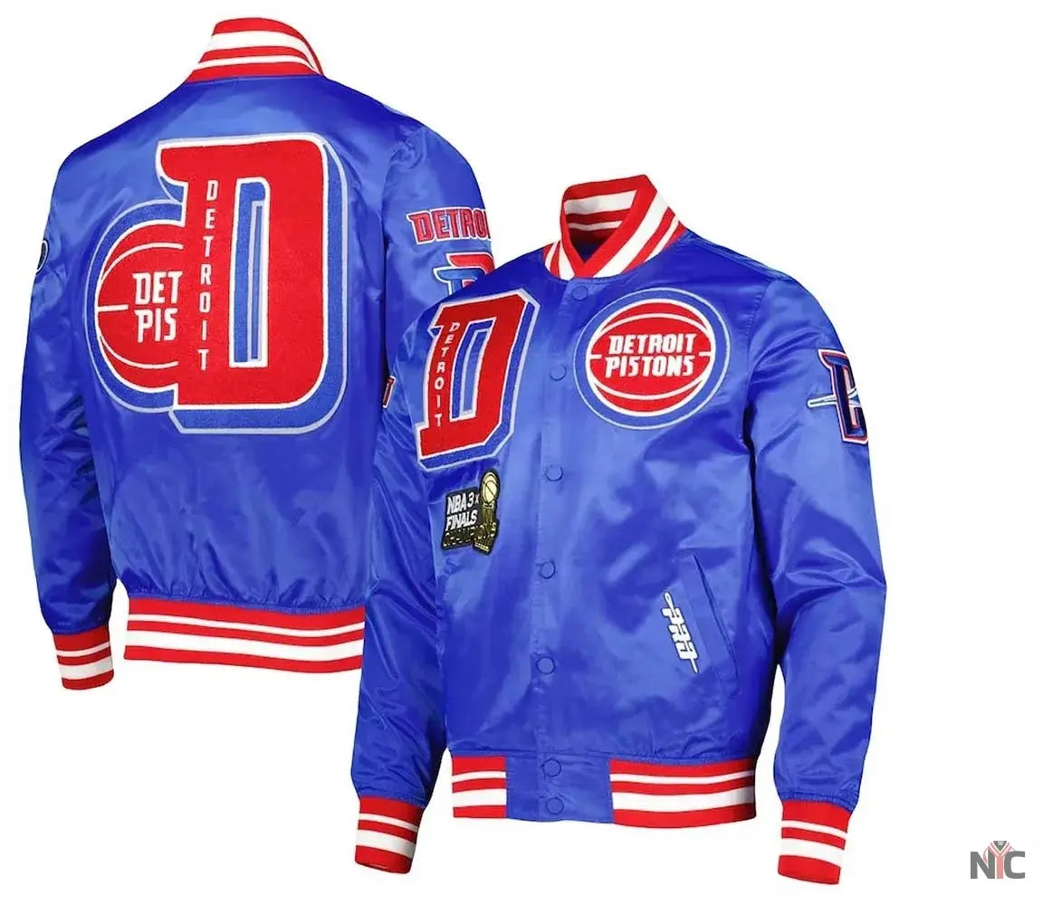 Detroit Pistons Inspired Finals 3x Champions Mash Up Satin Jacket