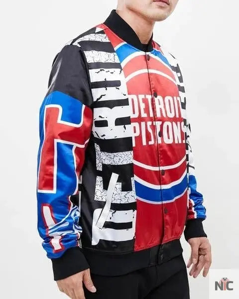 Detroit Pistons Inspired Mashup Satin Varsity Jacket