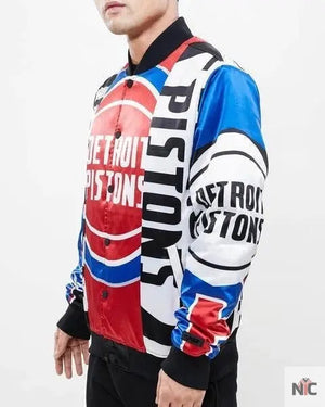 Detroit Pistons Inspired Mashup Satin Varsity Jacket