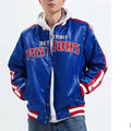 Detroit Pistons Inspired Striped Varsity Blue Satin Jacket