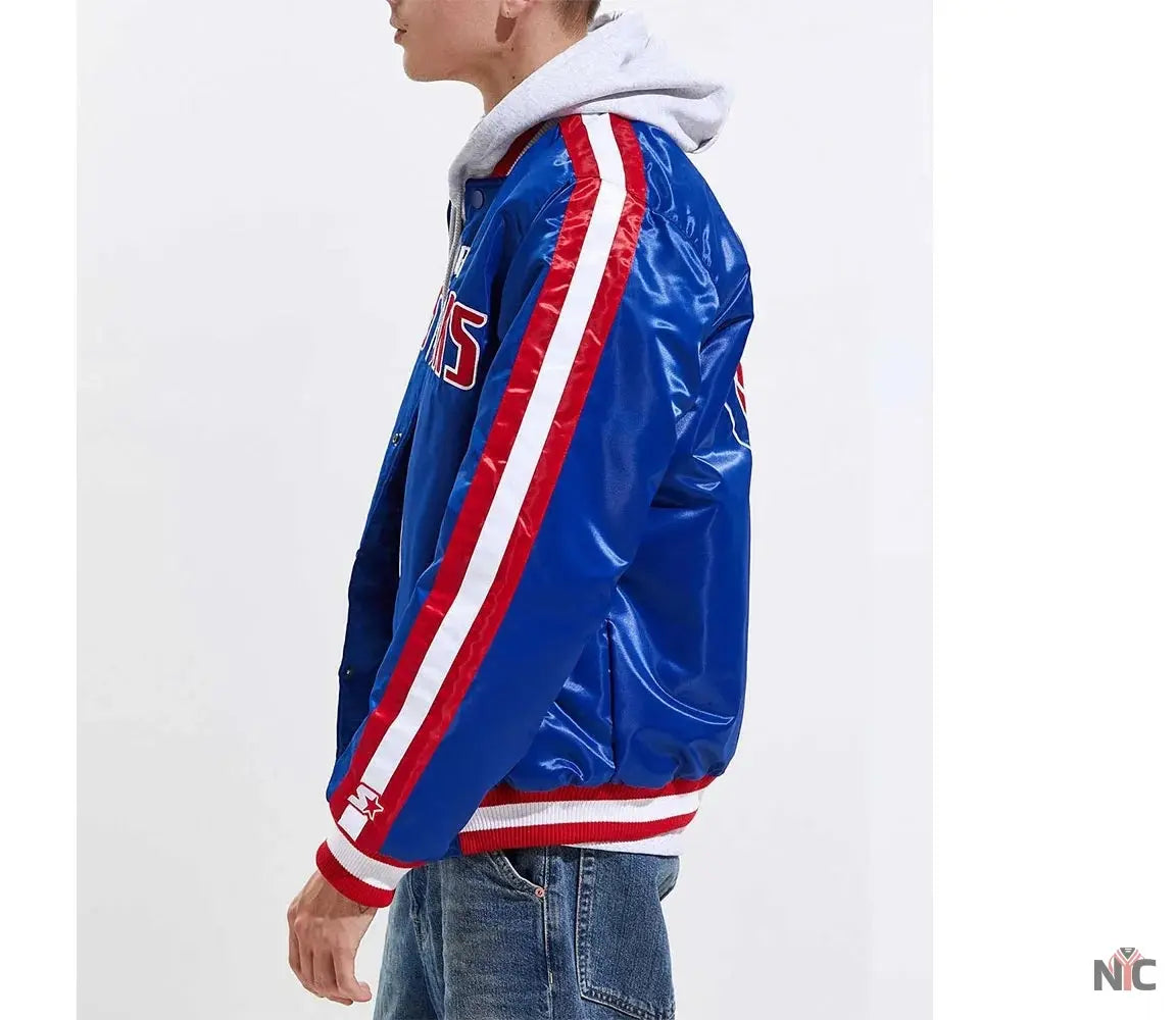 Detroit Pistons Inspired Striped Varsity Blue Satin Jacket