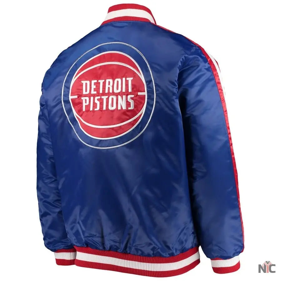 Detroit Pistons Inspired Striped Varsity Blue Satin Jacket