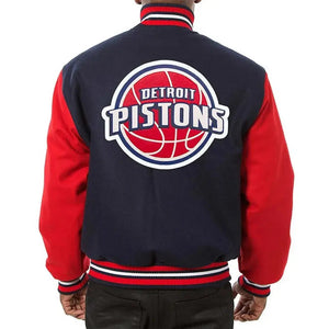 Detroit Pistons Inspired Two-Tone Navy/Red Varsity Wool Jacket