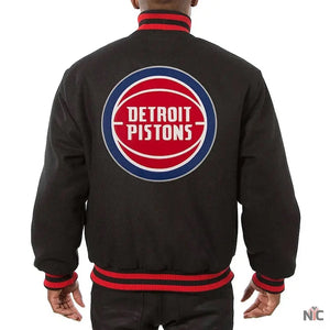 Detroit Pistons Inspired Varsity Black Wool Jacket.