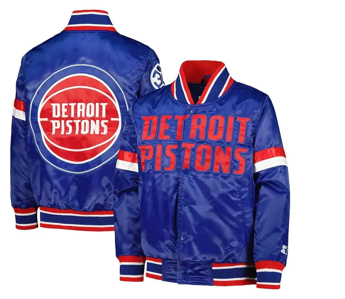 Detroit Pistons Inspired Youth Home Game Blue Satin Jacket