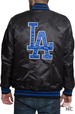 Dodgers Inspired Black Satin Jacket