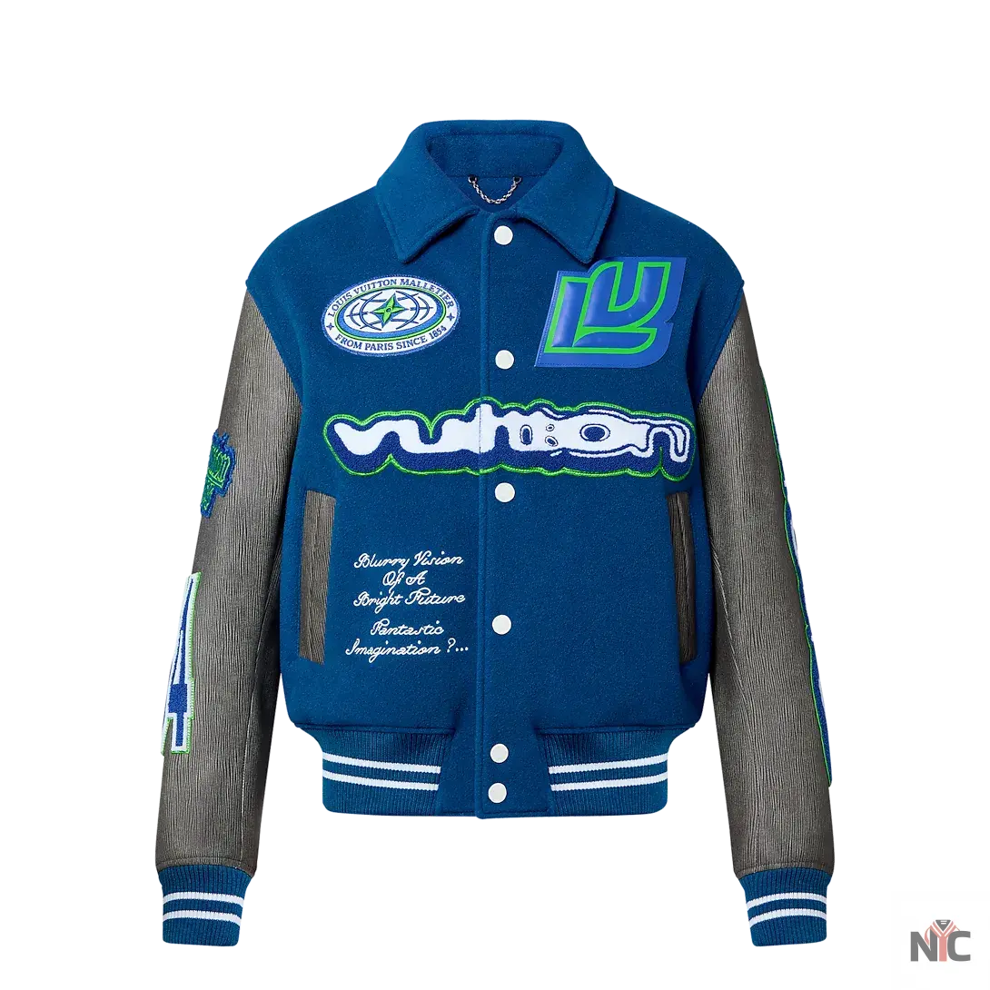 Embroidered Blouson Grey And Blue Jacket