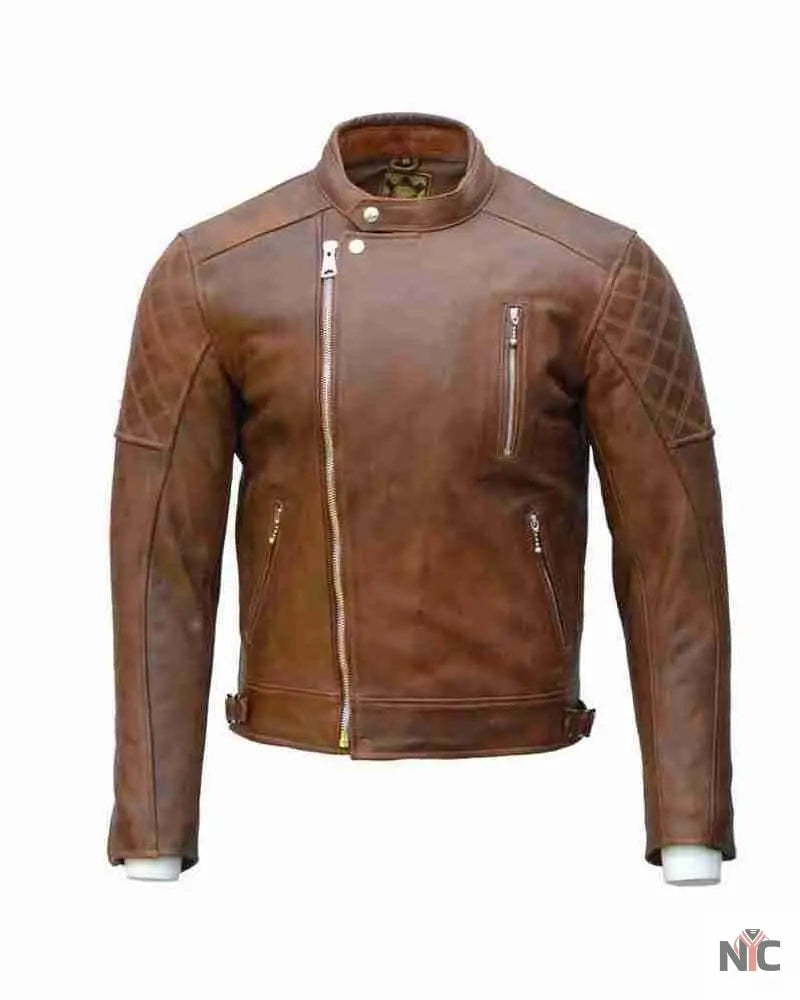 Goldtop Bobber Armoured Brown Leather Jacket