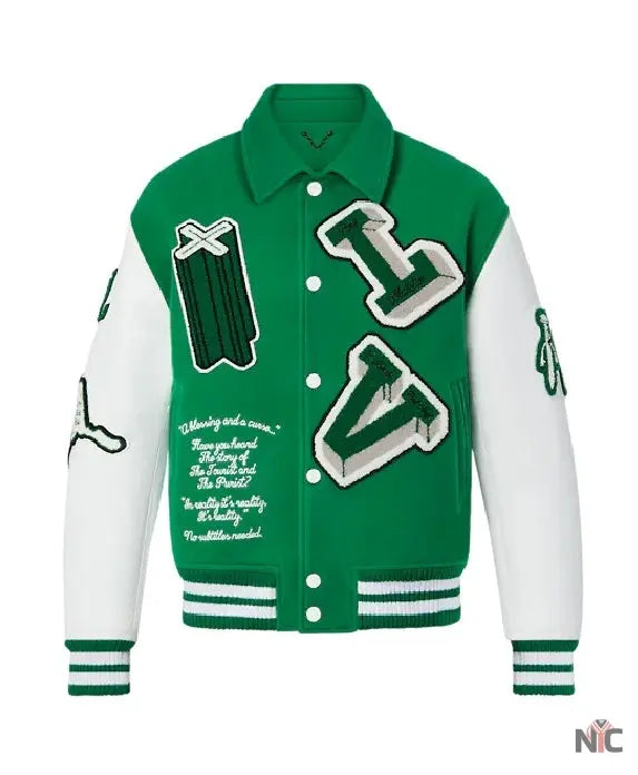 Green Wool Monogram Varsity Jacket