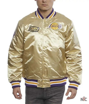 LA Lakers Inspired Championship Game Gold Satin Jacket