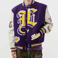 LA Lakers Inspired Purple and White Wool Letterman Jacket
