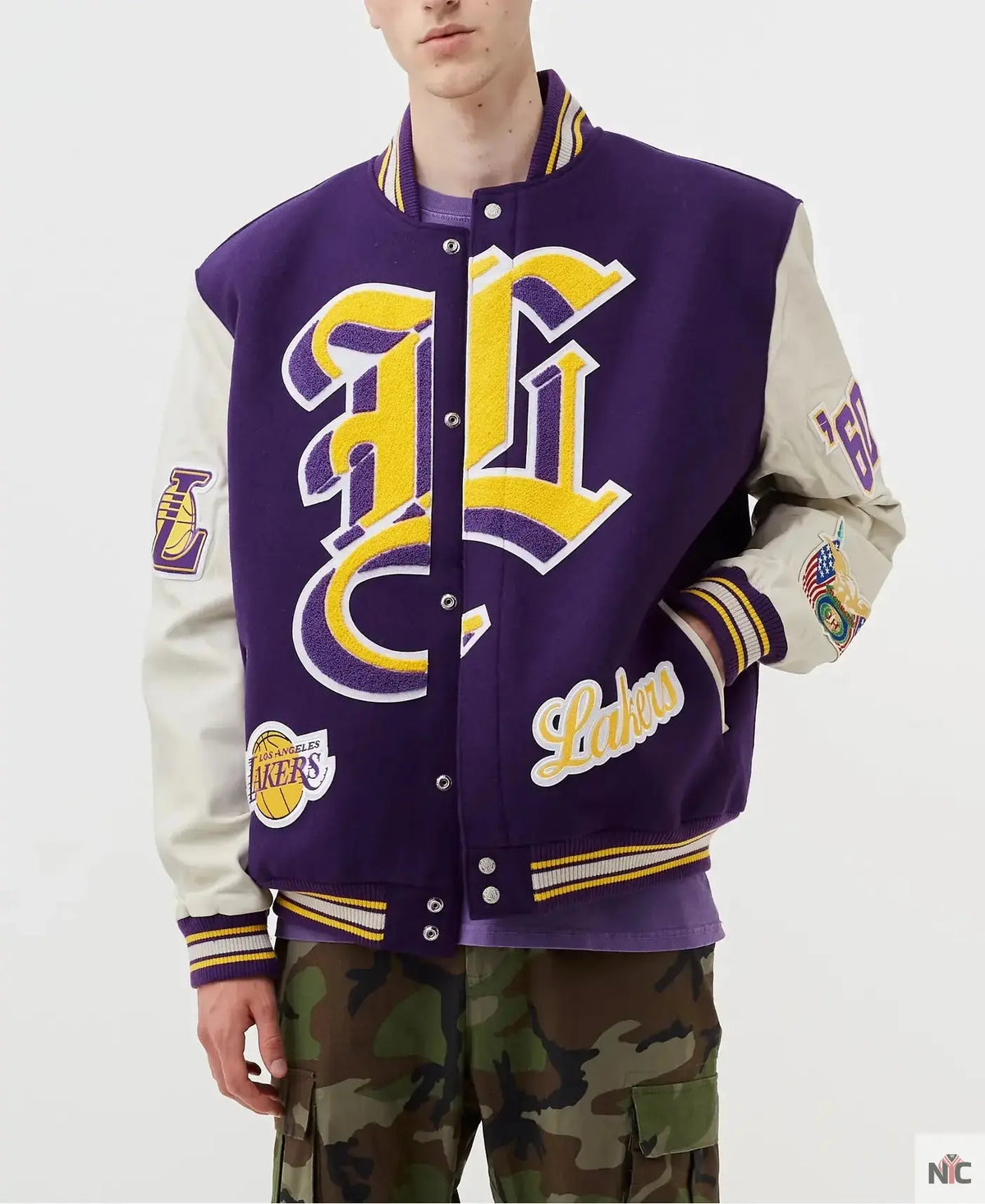 LA Lakers Inspired Purple and White Wool Letterman Jacket