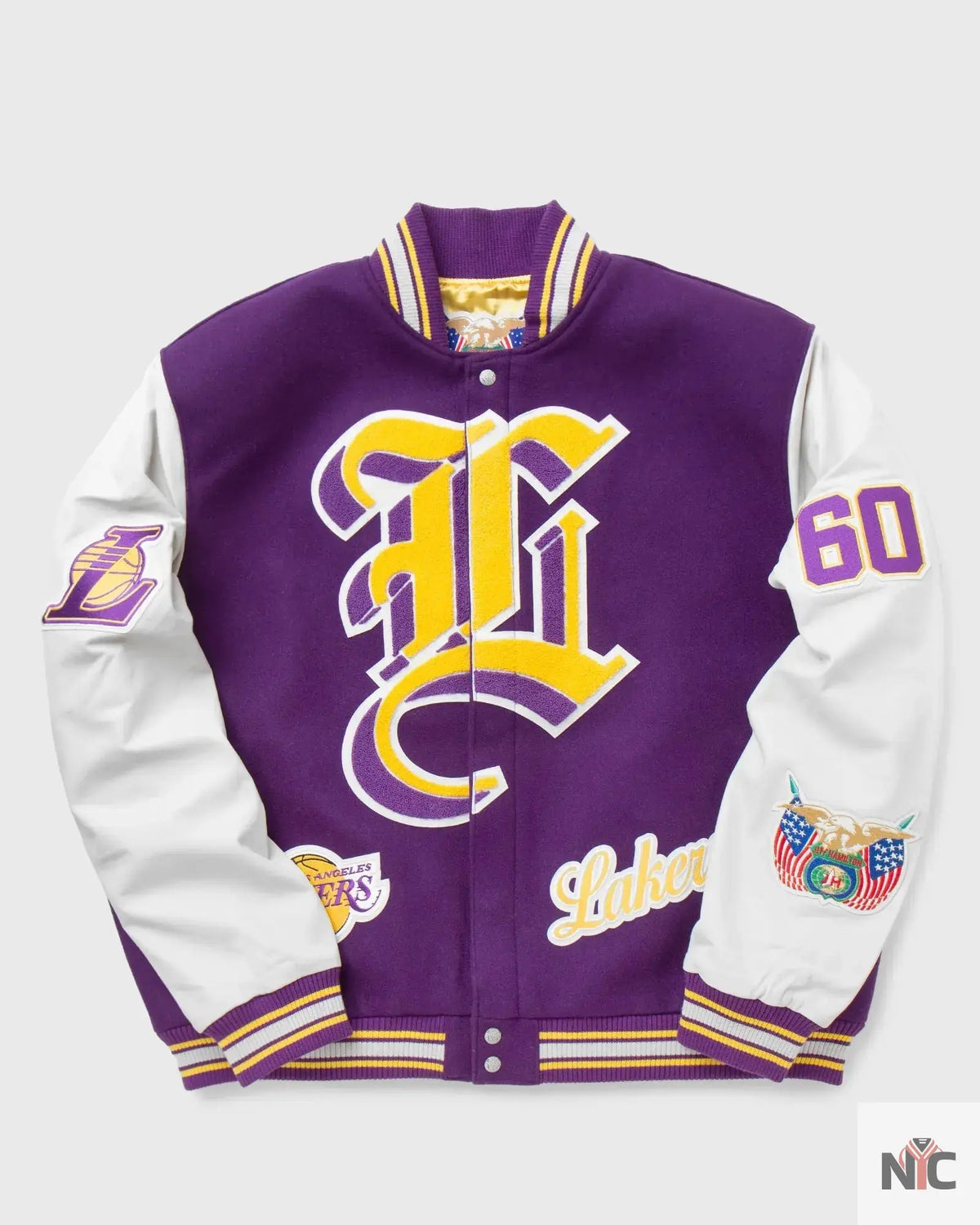LA Lakers Inspired Purple and White Wool Letterman Jacket