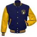 Letterman Milwaukee Brewers Inspired Yellow and Blue Jacket