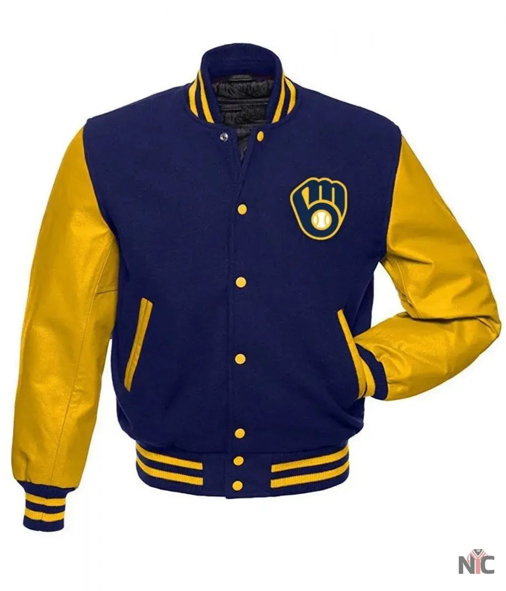 Letterman Milwaukee Brewers Inspired Yellow and Blue Jacket