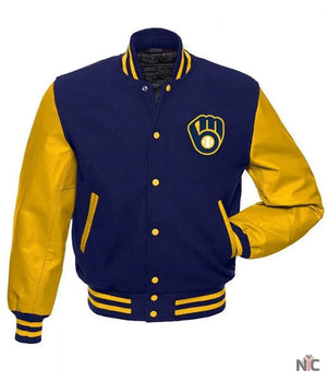Letterman Milwaukee Brewers Inspired Yellow and Blue Jacket