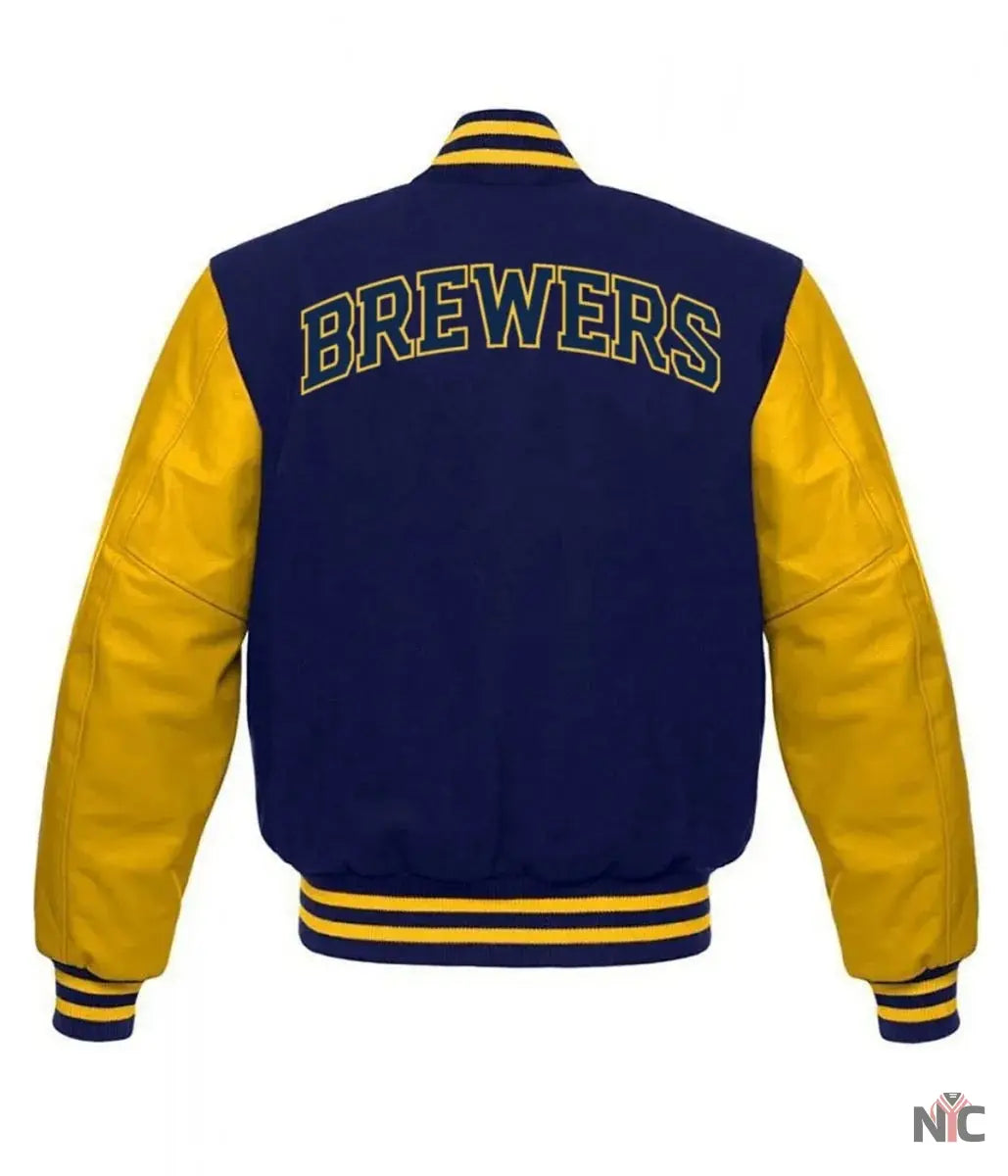 Letterman Milwaukee Brewers Inspired Yellow and Blue Jacket