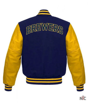 Letterman Milwaukee Brewers Inspired Yellow and Blue Jacket