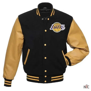 Los Angeles Lakers Inspired Black And Gold Varsity Jacket