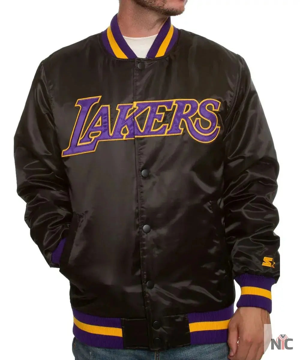 Los Angeles Lakers Inspired Black Bomber Satin Jacket