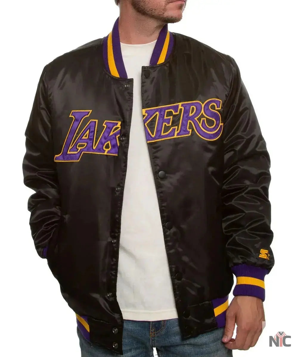 Los Angeles Lakers Inspired Black Bomber Satin Jacket
