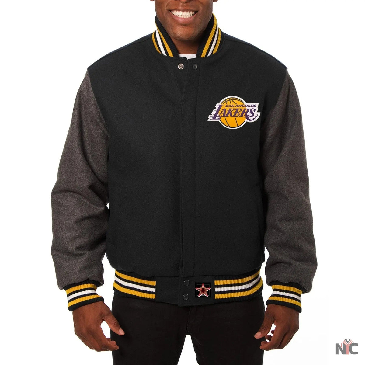 Los Angeles Lakers Inspired Black & Grey Wool Varsity Jacket
