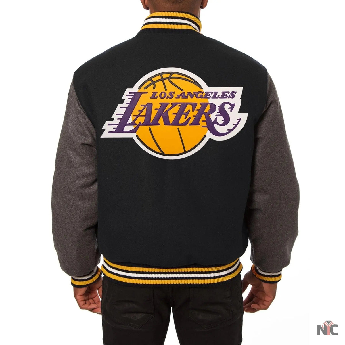 Los Angeles Lakers Inspired Black & Grey Wool Varsity Jacket