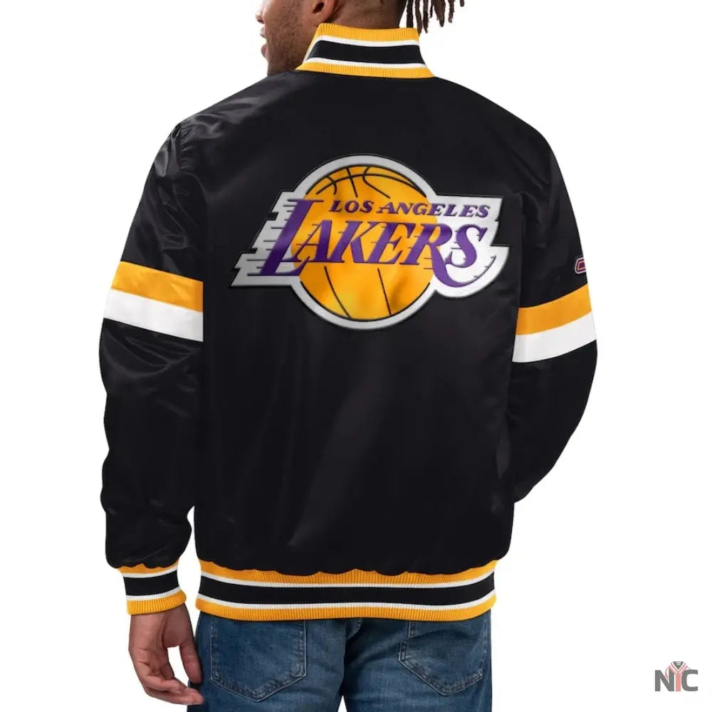 Los Angeles Lakers Inspired Home Game Black Satin Varsity Jacket
