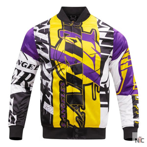 Los Angeles Lakers Inspired Mashup Satin Varsity Jacket