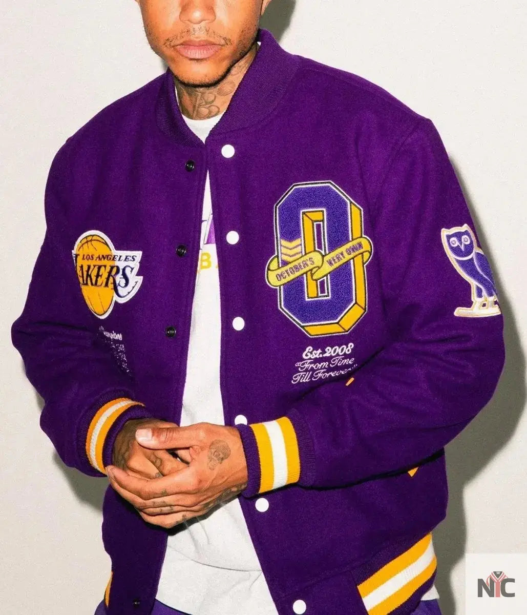 Los Angeles Lakers Inspired OVO Purple Wool Varsity Jacket