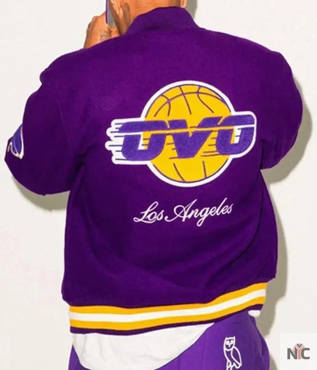 Los Angeles Lakers Inspired OVO Purple Wool Varsity Jacket