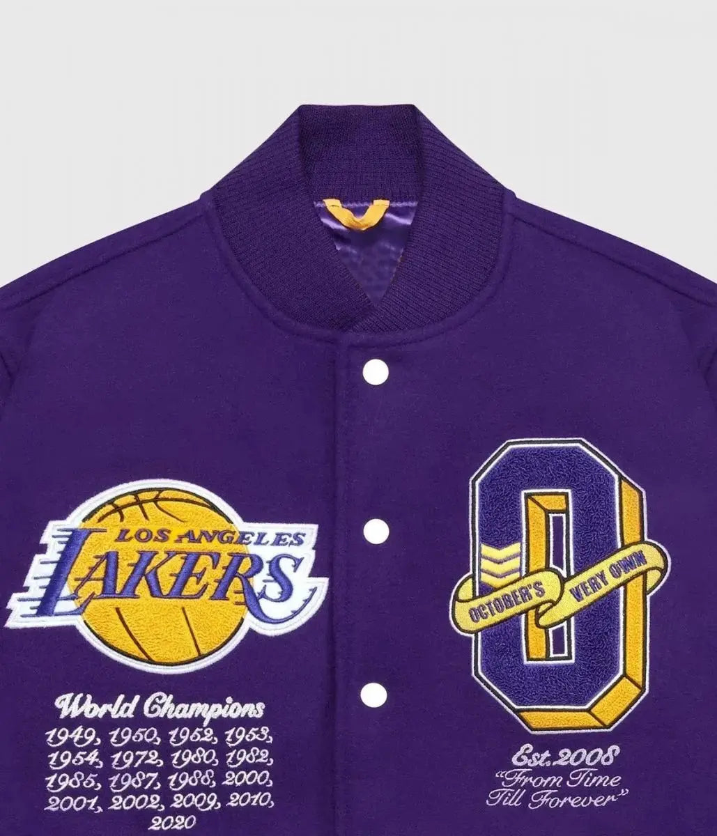 Los Angeles Lakers Inspired OVO Purple Wool Varsity Jacket