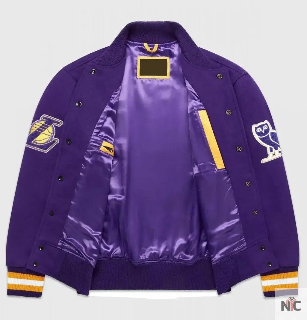 Los Angeles Lakers Inspired OVO Purple Wool Varsity Jacket