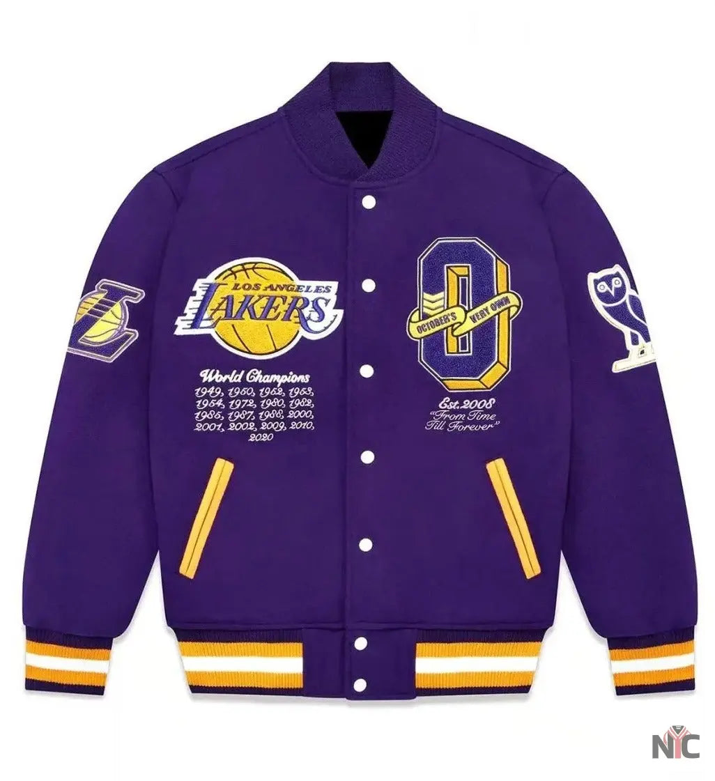 Los Angeles Lakers Inspired OVO Purple Wool Varsity Jacket