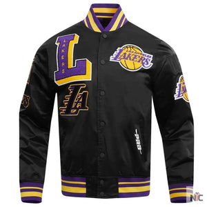 Los Angeles Lakers Inspired Pro Standard Mash Up Black Satin Jacket
